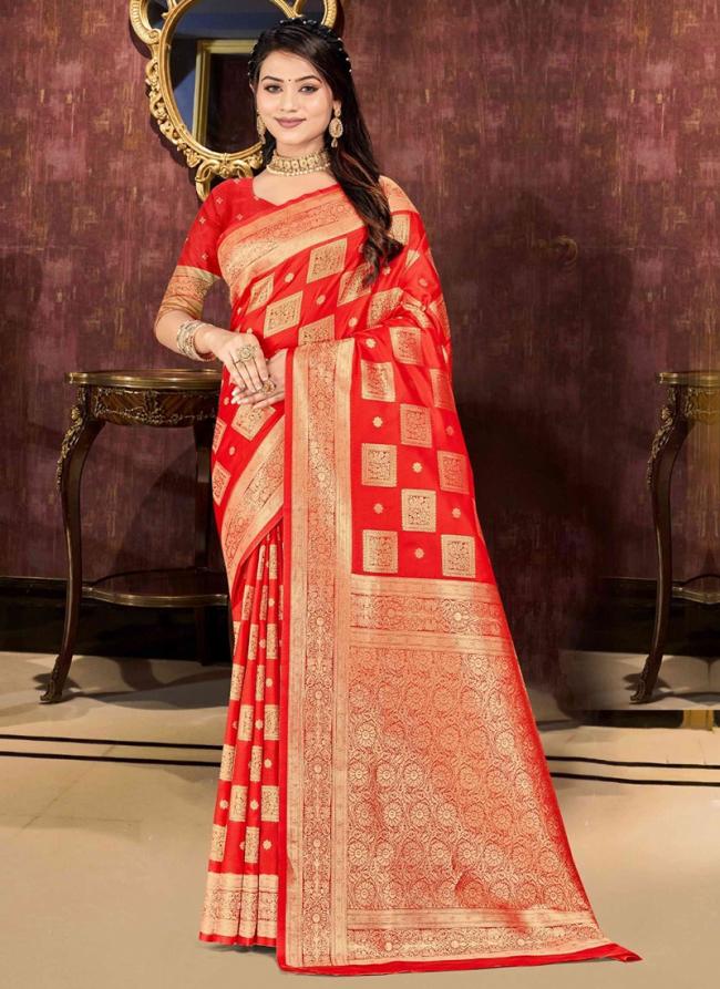 Banarasi Silk Red Wedding Wear Zari Work Saree